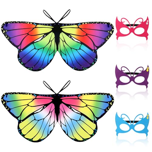 Kinder Schmetterlingsflügel,2 Stück Schmetterlingsflügel Kinder und 3 Stück Schmetterlings Gesichtsbedeckungen,Schmetterling Umhang Flügel Kostüm Schmetterlings Flgel Pixie Cape für Jungen Mädchen von Kaisibum