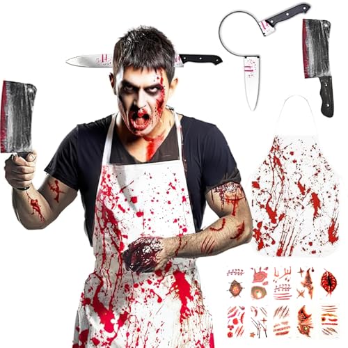 Kaizuca Halloween Schlachter Kostüm, Blutiges Horror-Outfit, Blutige Schürze und blutiger Haarschmuck, Halloween Gruselige Accessoires Verkleidung für Erwachsene Kaizuca Halloween Schlachter Kostüm, Blutiges Horror-Outfit, Blutige Schürze und blutiger Haarschmuck, Halloween Gruselige Accessoires Verkleidung für Erwachsene von Kaizuca