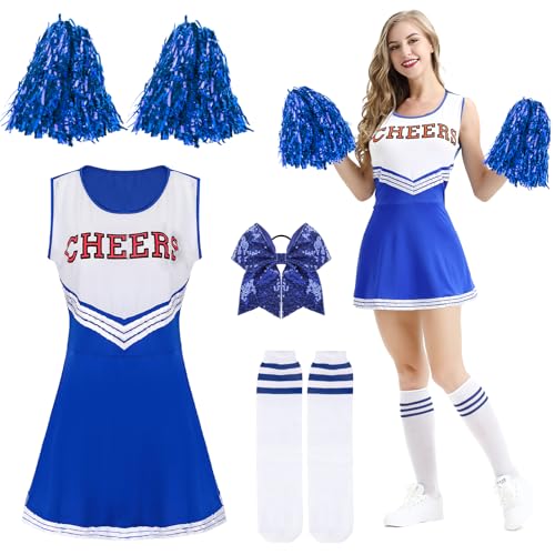 Cheerleader Kostüm Damen, Cheerleader Outfit Cheerleader Kostüm mit Cheerleader Pompons und Socken, Superstar Cheerleader Costume für Karneval Kostüm Damen und Partei Cheerleader Kostüm Damen, Cheerleader Outfit Cheerleader Kostüm mit Cheerleader Pompons und Socken, Superstar Cheerleader Costume für Karneval Kostüm Damen und Partei von Kakamanon