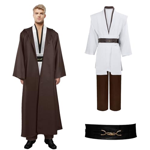 Jedi Kostüm für Herren, Obi Wan Kenobi Jedi Robe Tunika Kapuzenmantel Outfit Umhang mit Kapuze,7-teilig Mittelalterlich Halloween Karneval Cosplay Ritter Kostüm Requisiten Set Jedi Kostüm für Herren, Obi Wan Kenobi Jedi Robe Tunika Kapuzenmantel Outfit Umhang mit Kapuze,7-teilig Mittelalterlich Halloween Karneval Cosplay Ritter Kostüm Requisiten Set von Kakamanon