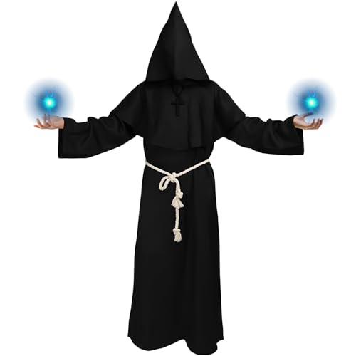 Mönch Kostüm Herren Frauen, Halloween Priester Kostüm Herren, Mönchskutte Pfarrer kostüm mit Kreuz-Halskette und Taillenseil, Mönch Robe Pfarrer Kostümfür Halloween party, Mottoparty und Karneval Mönch Kostüm Herren Frauen, Halloween Priester Kostüm Herren, Mönchskutte Pfarrer kostüm mit Kreuz-Halskette und Taillenseil, Mönch Robe Pfarrer Kostümfür Halloween party, Mottoparty und Karneval von Kakamanon