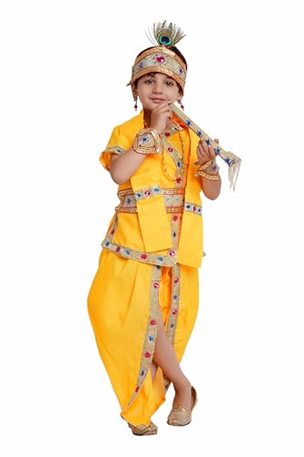 Kaku Fancy Dresses Bal Krishna Kleid Baumwollstoff für Baby Junge Mädchen Janmashtami Kleid mit Zubehör 4-5 Jahre von Kaku Fancy Dresses