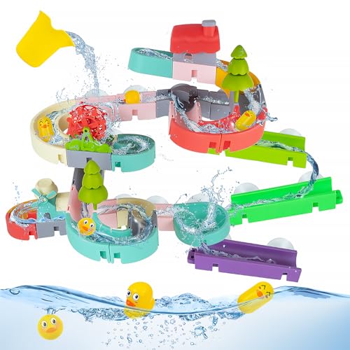 KalaDuck 62 PCS Entenrutsche Badespielzeug, DIY Wasserrutsche Badeschiene Spielzeug für Kinder im Alter von 4-8, Wandbadewanne Spielzeug für Kleinkinder Jungen und Mädchen von KalaDuck