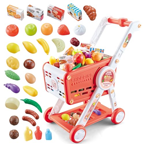 KalaDuck Einkaufswagen für Kinder, 31PCS Supermarkt Einkaufswagen Spielzeug mit Obst Gemüse Kaufladen Zubehör, Rollenspiel Lebensmittel Einkaufskorb Kaufmannsladen Spiele für Jungen Mädchen (Rot) KalaDuck Einkaufswagen für Kinder, 31PCS Supermarkt Einkaufswagen Spielzeug mit Obst Gemüse Kaufladen Zubehör, Rollenspiel Lebensmittel Einkaufskorb Kaufmannsladen Spiele für Jungen Mädchen (Rot) von KalaDuck