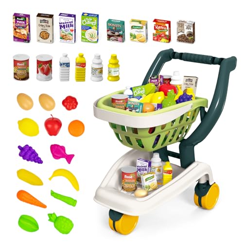 KalaDuck Kinder Einkaufswagen Wagen, 35PCS Faltbarer Supermarkt Einkaufswagen, Abnehmbarer Einkaufskorb mit Obst und Gemüse Lebensmittel Spielzeug Zubehör, Rollenspiel Laden für Jungen Mädchen (Grün) KalaDuck Kinder Einkaufswagen Wagen, 35PCS Faltbarer Supermarkt Einkaufswagen, Abnehmbarer Einkaufskorb mit Obst und Gemüse Lebensmittel Spielzeug Zubehör, Rollenspiel Laden für Jungen Mädchen (Grün) von KalaDuck