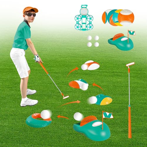 KalaDuck Kinder Golfspielzeug Set, Golfset mit Einziehbaren Golfschlägern, Automatisch Ballrückgabe, Golfbällen, Golfköpfen und Übungslöchern, Innen Außen Garten Sportspiel Geschenk für Jungen Mädchen von KalaDuck