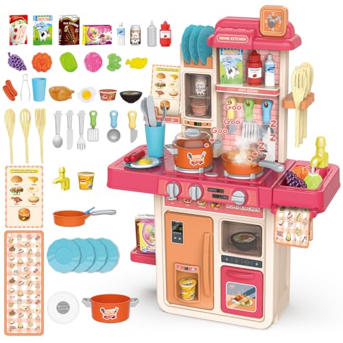 KalaDuck Kinderküche Spielzeug, 42Stück Spielküche Kinder mit Wasserfunktion, Dampf, Topfset, Backofen und Kinderküche Zubehör, Rollenspiel Küchenset Kochen Weihnachten Geschenk Jungen Mädchen (Rosa) KalaDuck Kinderküche Spielzeug, 42Stück Spielküche Kinder mit Wasserfunktion, Dampf, Topfset, Backofen und Kinderküche Zubehör, Rollenspiel Küchenset Kochen Weihnachten Geschenk Jungen Mädchen (Rosa) von KalaDuck