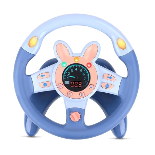 KalaDuck Lenkrad Kinder Auto Rücksitz, Fahrsimulator Kinder mit Musik Spiel, Lichtern und Vibrieren, Bildung Rollenspiel 360°Lenkrad Spielzeug für Jungen Mädchen ab 3 6 8 Jahre (Blau) von KalaDuck