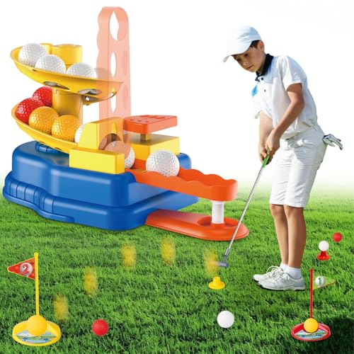 KalaDuck Minigolf für Zuhause Kinder, Battle Golf Set mit 3 Einziehbare Golfschläger, Ball-Spender, Golf Bälle, Zielscheibe und Ball Tee, Outdoor Indoor Golfspiel Sportspielzeug für Jungen Mädchen von KalaDuck
