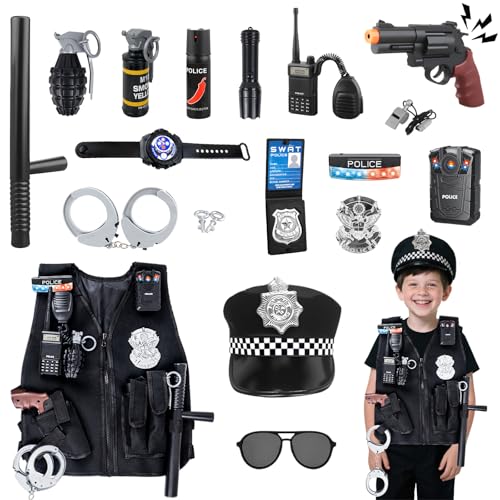 KalaDuck Polizei Kostüm Kinder 3 Jahre, 17Stück Polizei Zubehör Ausrüstung mit Mütze, Swat Weste, Handschellen Kinder, Rollenspiel Swat Karneval Faschingskostüme Spiel für Jungen Mädchen KalaDuck Polizei Kostüm Kinder 3 Jahre, 17Stück Polizei Zubehör Ausrüstung mit Mütze, Swat Weste, Handschellen Kinder, Rollenspiel Swat Karneval Faschingskostüme Spiel für Jungen Mädchen von KalaDuck