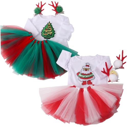 2 Set 18 Zoll Puppenkleidung Set sanft & elastische Weihnachtsbabypuppenkleidung mit Elchhaarpin, Kleid, Rock und Schuhen DIY 18-Zoll-Accessoires für Kinder im Alter von 7 bis 14 Jahren für Puppen von Kalastussaari