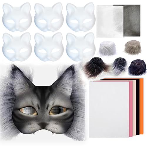 DIY Therian Mask Kit, 23pcs leere Katzenmaske mit Masken, Haaren und Mesh, Tiermask Arts Crafts Kit, Kostümmasken für Halloween Masquerade Cosplay Party Interaction DIY Therian Mask Kit, 23pcs leere Katzenmaske mit Masken, Haaren und Mesh, Tiermask Arts Crafts Kit, Kostümmasken für Halloween Masquerade Cosplay Party Interaction von Kalastussaari