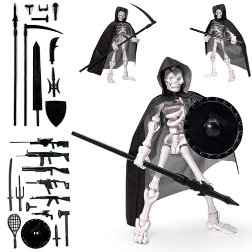 Fähiges Skeleton-Figur, 12 Mehrgelengte-Action-Spielzeug mit Cape & Weapons, Halloween Decor & Collector's Item von Kalastussaari