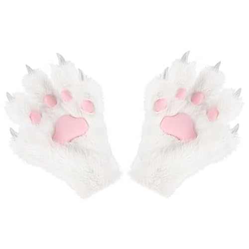 Furry Paw Handschuhe, 1 Paar weiche Plüschfuchs/Katzenhandpuppen, realistisches Cosplay -Accessoires für Kinder und Erwachsene (weiß) von Kalastussaari