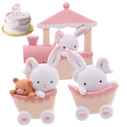 Hasengeburtstagdekorationen, 3pcs/set weicher Kleber Bunny Cake Topper mit Mini -Zug, dekorative Figur für Geburtstagstortendekoration Toper Hasengeburtstagdekorationen, 3pcs/set weicher Kleber Bunny Cake Topper mit Mini -Zug, dekorative Figur für Geburtstagstortendekoration Toper von Kalastussaari