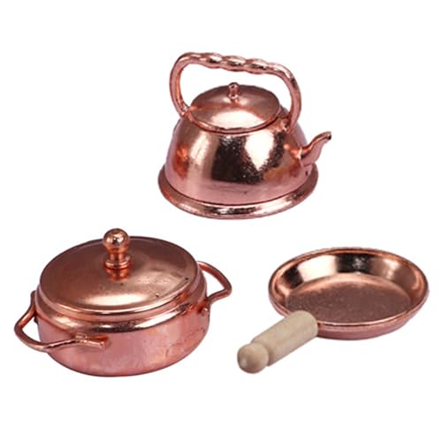 1:12 Puppenhausküchenset, 3PCS -Miniaturkochgeschirr umfasst Topf, Pfanne und Wasserkocher, Simulationsmodell Küchendekor für Minihouse -Requisiten von Kalastussaari