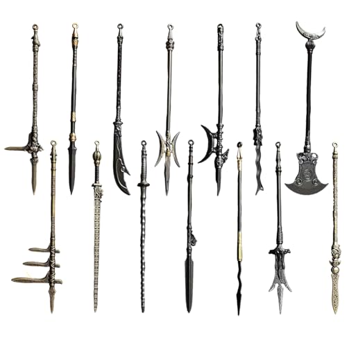 Kalastussaari Alte Mini -Waffen, 14pcs 5 Zoll Zinklegierung Miniatur Lance Halberd Speer, Sammlerset von Kalastussaari