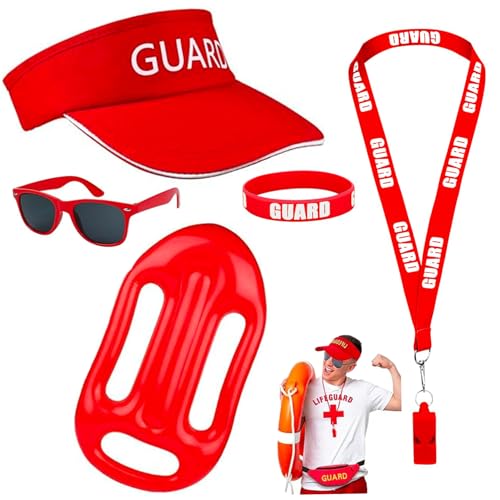 Kalastussaari Baywatch -Kostüm, 5pcs Rettungsschwimmer Kostüm mit Rettungsschwimmerhut, aufblasbarem Schwimmer, Armband, Sonnenbrille und Pfeife für Frauen Beach Pool Cosplay von Kalastussaari