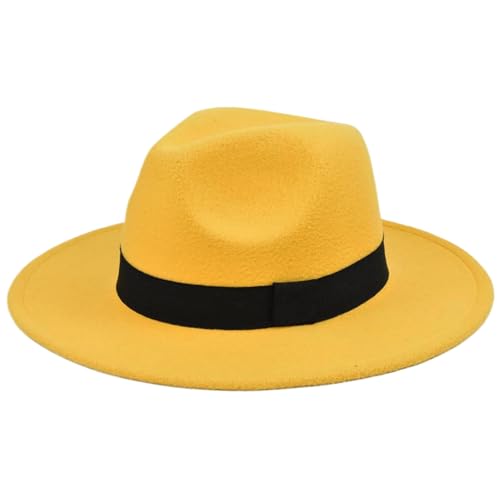 Kalastussaari Classic Wide Bim Fedora Hut für Männer und Frauen, Sonnenhut mit Gürteldekor, einfache passende gelbe Fedora, täglich Outdoor & Travel (durchschnittliche Größe) von Kalastussaari