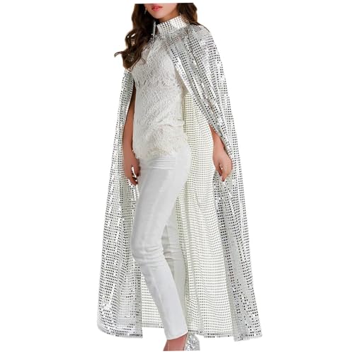 Kalastussaari Disco -Pailletten -Cape -Kostüm, silberne glänzendes Karnevalsoutfit, Erwachsene Frauen Disco Ball Party Cosplay Requisiten von Kalastussaari