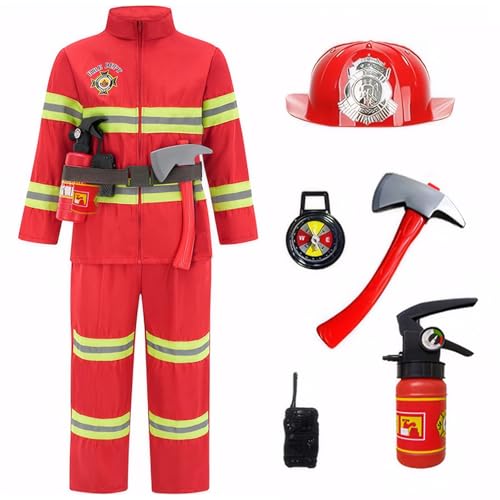 Kalastussaari Feuerwehrmann Kostüm für Kinder, Kleinkind Feuerwehrspielzeug mit Sicherheitshelmhut & Feuerlöscher, Bildungsfeuerwehrkostüm für Jungens Mädchen (XS) von Kalastussaari