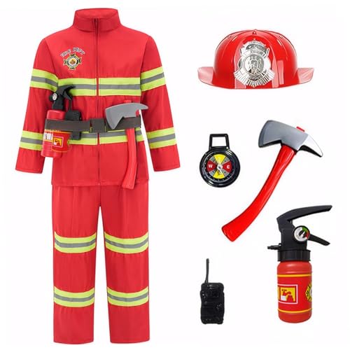 Kalastussaari Feuerwehrmann Kostüm für Kinder, Kleinkind Feuerwehrspielzeug mit Sicherheitshelmhut & Feuerlöscher, Bildungsfeuerwehrkostüm für Jungens Mädchen (en) von Kalastussaari