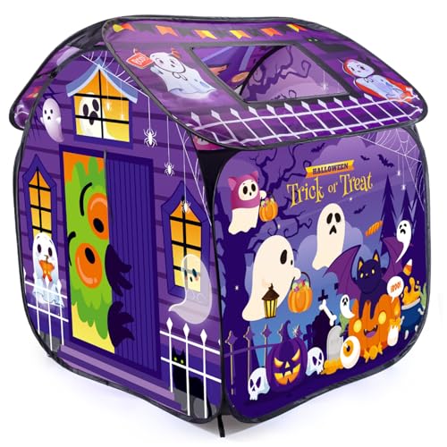 Kalastussaari Halloween -Spielzelt, Up -Tent für Kinder, faltbares Kleinkindspielhaus mit Türflip & Top -Öffnung, Trick oder Leckereien für Mädchen Jungen Geschenk von Kalastussaari