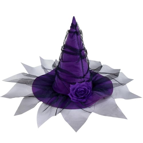 Kalastussaari Hexenhut für Frauen, 26, 8 Gothic Halloween Hut mit Gaze & künstlichen Blumen, Cosplay -Party und Hexenkostümzubehör (lila) von Kalastussaari
