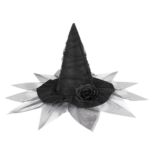 Kalastussaari Hexenhut für Frauen, 26, 8 Gothic Halloween Hut mit Gaze & künstlichen Blumen, Cosplay -Party und Hexenkostümzubehör (schwarz) von Kalastussaari