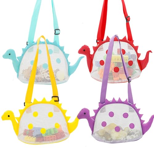 Kalastussaari Kids Beach Mesh-Taschen, 4pcs Dinosaurier-förmige Reißverschlussbeutel, Muschelpackungen für Jungen und Mädchen von Kalastussaari