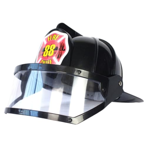Kalastussaari Kinder Feuerwehrhütze, schwarzer PVC-Feuerwehrmann Helm mit Schutzbrillen, Rollenspielkostüm für Dress-up & Cosplay von Kalastussaari