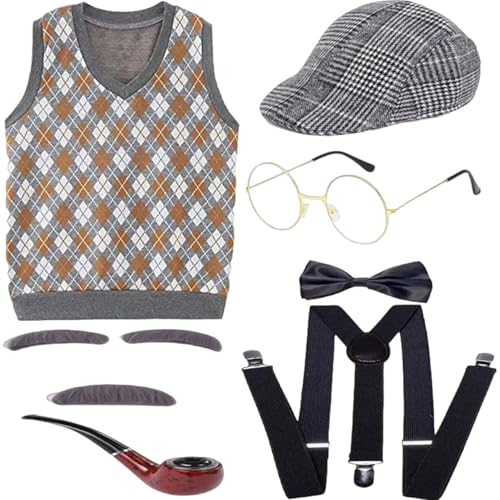 Kalastussaari Kinder Old Man Kostüm, 100 Tage Schulkostüm umfassen Hut, Brille, Weste und mehr, Halloween, Rollenspielkinder Opa für Partys Kalastussaari Kinder Old Man Kostüm, 100 Tage Schulkostüm umfassen Hut, Brille, Weste und mehr, Halloween, Rollenspielkinder Opa für Partys von Kalastussaari