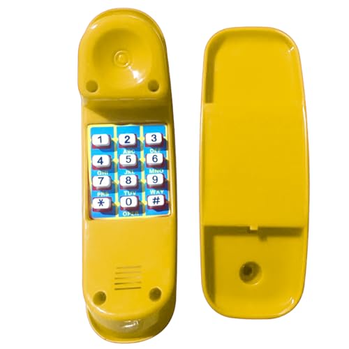 Kalastussaari Kindertelefon, Simulationsspielzeugtelefon mit Basis- und digitalen Tasten, sicheres reibungsloses und pädagogisches Spielhauszubehör für interaktive Lernalter 3+/ 8, 5 Zoll (gelb) von Kalastussaari