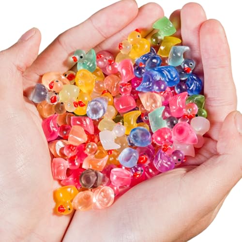 Kalastussaari Luminous Mini Resin Ducks, 200pcs Tiny Duck Bulk Leuchten in der dunklen, zufälligen Farbe kleine Kunststoff -Miniatur -Enten für DIY, Garten, Landschaft, Puppenhaus, Aquarium von Kalastussaari