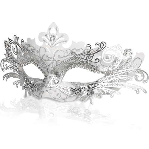 Kalastussaari Masquerade -Maske, venezianische Maske für Frauen mit exquisiter Schnitzerei und Strass 8x4 Zoll halbe Gesichtsmaske für Frauen, Weiß, weiß Kalastussaari Masquerade -Maske, venezianische Maske für Frauen mit exquisiter Schnitzerei und Strass 8x4 Zoll halbe Gesichtsmaske für Frauen, Weiß, weiß von Kalastussaari