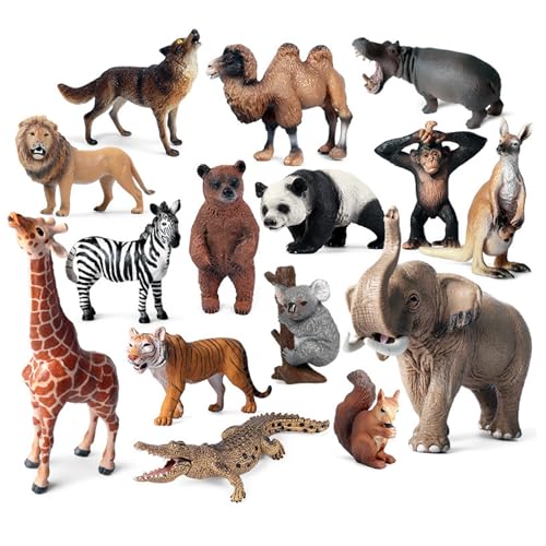 Kalastussaari Mini -Tiere Figuren, 15pcs realistische Kunststoff -Wildtierfiguren, Frühes Bildungsmodell für Wissenschaftsprojekt und Kuchen -Toper von Kalastussaari