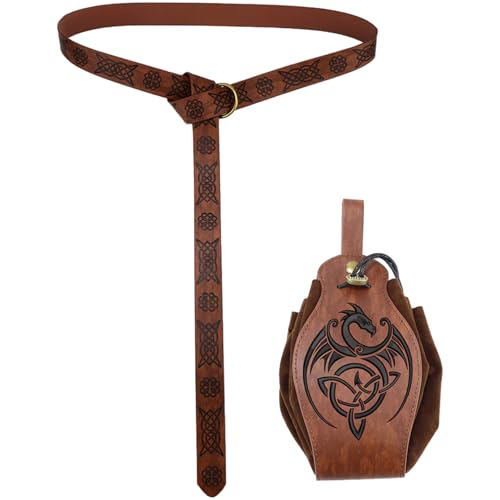 Kalastussaari Mittelalterlicher Gürtel und Pouchset, verstellbare Renaissance -Leder -Kostümgürtel, Viking & Halloween Cosplay Accessoires von Kalastussaari