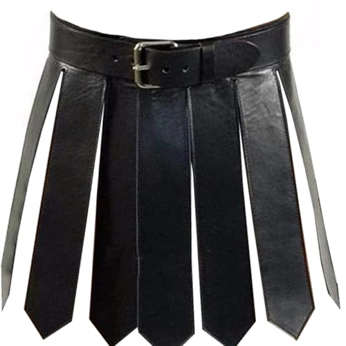 Kalastussaari Mittelalterliches Kostüm, PU Leder Römischer Rock verstellbar mittelalterlicher Krieger Tassel Taillengürtel mit Schnalle Kilt für Männer Frauen Party Cosplay, Schwarze Rock Männer Kalastussaari Mittelalterliches Kostüm, PU Leder Römischer Rock verstellbar mittelalterlicher Krieger Tassel Taillengürtel mit Schnalle Kilt für Männer Frauen Party Cosplay, Schwarze Rock Männer von Kalastussaari