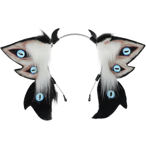 Kalastussaari Pelzige Ohren Stirnband, Plüsch-Therian-Cosplay-Hörner mit mehreren Augen, flauschigem Tierohrzubehör für Halloween- und Kostümpartys von Kalastussaari