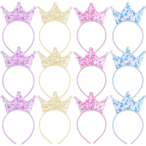 Kalastussaari Tiara Stirnband, 12pcs Paillettenkronstirnbänder, 4 Farb -Leichte dekorative Prinzessin -Krone für Geburtstagsfeier, Tea Party von Kalastussaari