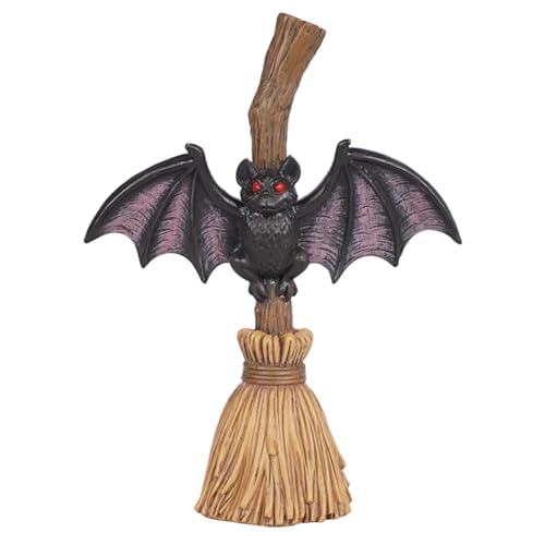 Kalastussaari Witch Broomstick, geflügelte Fledermaus auf Hexenbesen Dekor Harz gruselig Desktop -Ornamente für Veranda, Altar, Kaminsims, Wanddekorbroomstick von Kalastussaari