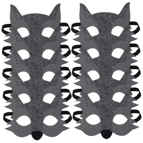 Kalastussaari Wolf Animals Maske, 10pcs Plastik Filz Filz mit halb Gesicht Tier Maskerade, Cosplay -Tiermasken für Kinder Dress -up -Party -Gefälligkeiten von Kalastussaari