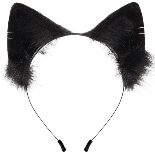 Kalastussaari Wolf Ohren Stirnband, Plüsch tierisches Ohrhaarband, niedliches Kunstpelz Cosplay -Kostümzubehör für Halloween -Partys (schwarz) von Kalastussaari