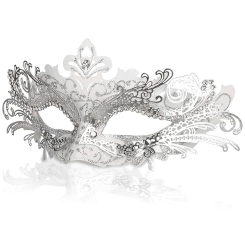 Maskerade -Maske, venezianische Maske, weiße Maskerade -Maske mit exquisitem Schnitzen und Strass, Karnevalmaske Venezianische Masken für Party, Abschlussball, Halloween Maskerade -Maske, venezianische Maske, weiße Maskerade -Maske mit exquisitem Schnitzen und Strass, Karnevalmaske Venezianische Masken für Party, Abschlussball, Halloween von Kalastussaari