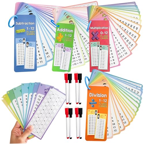 Kalastussaari Math Flash Cards 4 Sets Addition, Subtraktion, Multiplikation und Divisions-Flitzkarten, 0-12 Bildungsmathematik-Flitzkarten mit Stiften für Kinder Selbstprüfungszimmer Home Home von Kalastussaari