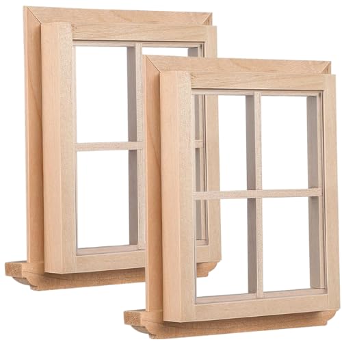 Puppenhausfenster, 2pcs 1:12 Skala unbemalte Holzrahmen, DIY -Miniaturmöbel für Modellszenen von Kalastussaari