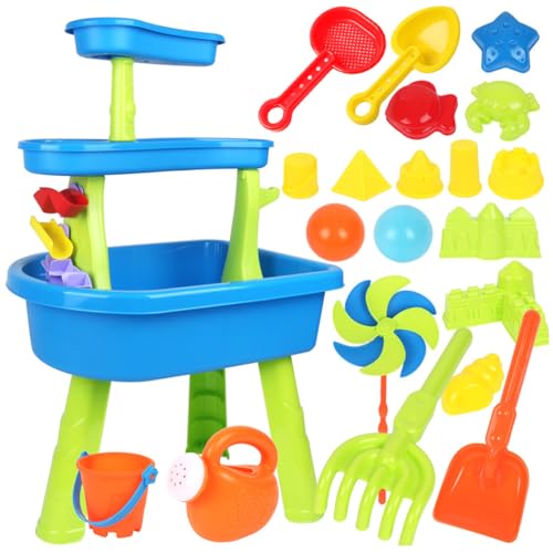 Regenschauer Spritzteich Kleinkind Wassertabelle, 33pcs/Set Kids Water and Sand Aktivität Sensorisches Spielset, 3 Ebenen Sommer -Outdoor -Spielzeug mit Strandwerkzeugen für Outdoor Beach von Kalastussaari