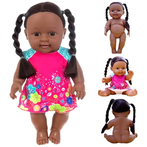 Schwarze Babypuppen, 12 Zoll Amerikaner Afrikaner realistischer Babypuppe mit Kleid, beweglicher Gelenk und doppelter Pferdeschwanzgeflecht dunkle Haut Babypuppe für Kinder Geschenke Schwarze Babypup Schwarze Babypuppen, 12 Zoll Amerikaner Afrikaner realistischer Babypuppe mit Kleid, beweglicher Gelenk und doppelter Pferdeschwanzgeflecht dunkle Haut Babypuppe für Kinder Geschenke Schwarze Babypup von Kalastussaari