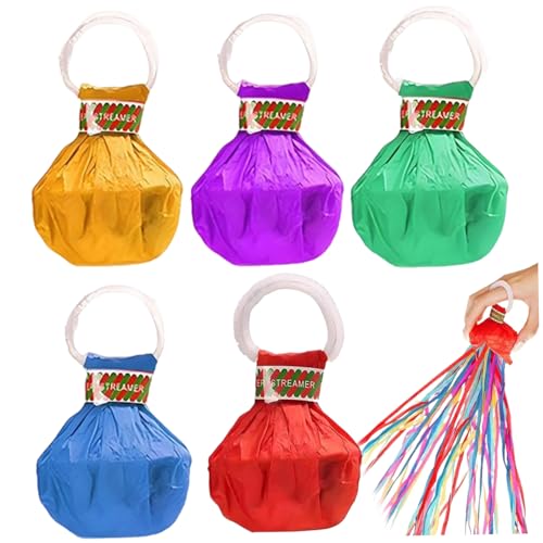 Streamer Poppers 5pcs 3, 7x3 Zoll Keine Mess-Streamer Multi-Color Paper Party Poppers Hand werfen Konfetti für Geburtstag Hochzeitsfeier Feierlichkeiten keine Mess- von Kalastussaari