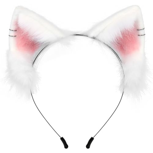 Wolf Ohren Stirnband, plüschiges tierisches Ohrhaarband, niedliche Kunstpelz -Cosplay -Kostüm -Accessoire für Halloween -Partys (weiß) von Kalastussaari